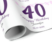 40th birthday add name date year purple floral pin ラッピングペーパー (ロールコーナー)