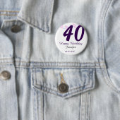 40th birthday add name date year purple floral pin 缶バッジ (インサイチュ)