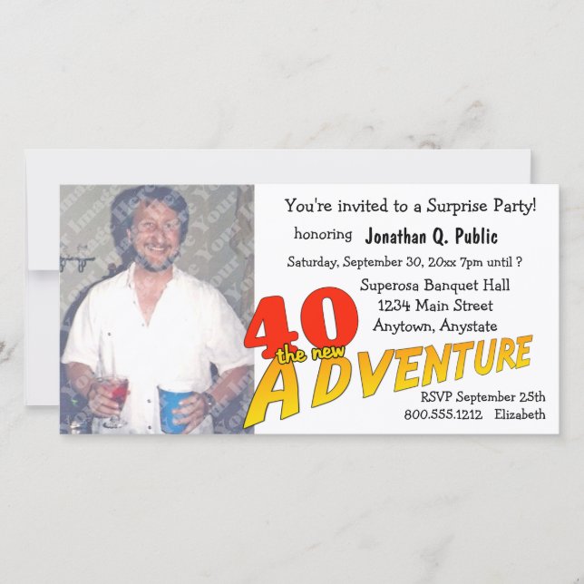40th Birthday Adventureパーティーフォト招待状 (正面)
