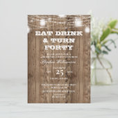 40th Birthday Barn Wood 食べ Drink & Turn 40 招待状 (スタンド正面)