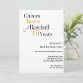 40th Birthday Baseball Cheers Beers 40 Years Party 招待状 (スタンド正面)