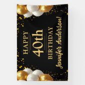 40th Birthday Black and金ゴールドお祝い 横断幕 (縦)