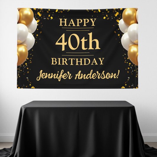 40th Birthday Black and金ゴールドお祝い 横断幕