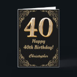 40th Birthday Black and金ゴールドグリッター枠 カード<br><div class="desc">40th Birthday Blackと金ゴールドグリッターフレーム。さらにカスタマイクリックズを行う場合はカスタマイズ、「IT」ボタンをクリックし、このテンプレートを変更するためにデザインツールを使用する。</div>