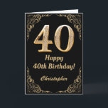 40th Birthday Black and金ゴールドグリッター枠 カード<br><div class="desc">40th Birthday Blackと金ゴールドグリッターフレーム。さらにカスタマイクリックズを行う場合はカスタマイズ、「IT」ボタンをクリックし、このテンプレートを変更するためにデザインツールを使用する。</div>