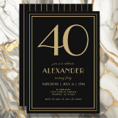 40th Birthday Black and Gold Modern Minimal Adult 招待状