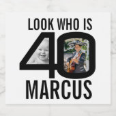 40th birthday black custom now then photo look スパークリングワインラベル (シングルラベル)