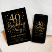 40th Birthday Black Gold 招待状
