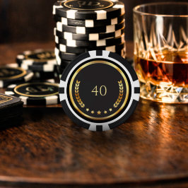 40th Birthday Black & Gold Casino Party Favors ポーカーチップ