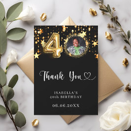 40th birthday black gold stars photo サンキューカード