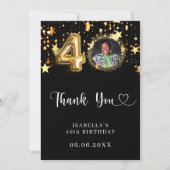 40th birthday black gold stars photo サンキューカード (正面)