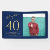 40th Birthday Blue金ゴールド写真 横断幕 (横)