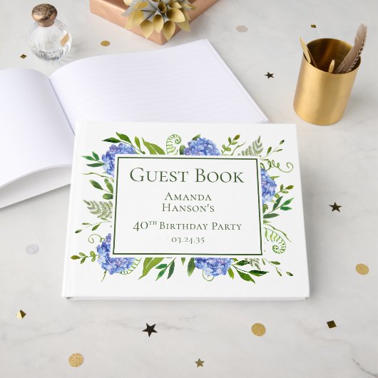 40th Birthday Blue Hydrangeas ゲストブック (正面見開き)
