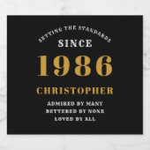 40th Birthday Born 1986 Add Name Black Gold スパークリングワインラベル (シングルラベル)