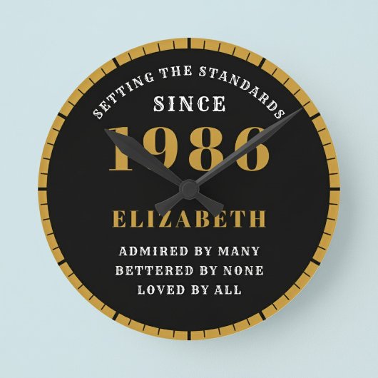 40th Birthday Born 1986 Black Gold ラウンド壁時計