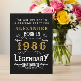 40th Birthday Born 1986 Black Gold Retro Vintage 招待状