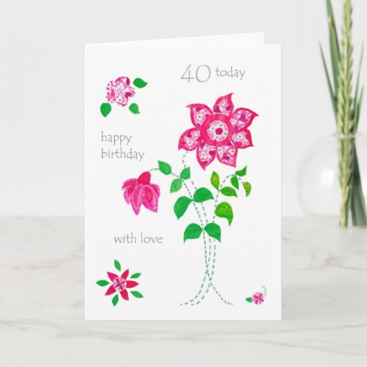 40th Birthday Card – ピンクの花 カード (正面)