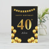 40th Birthday Card Black and Gold Balloons カード (スタンド正面)