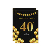 40th Birthday Card Black and Gold Balloons カード (正面/裏面インサイチュ)