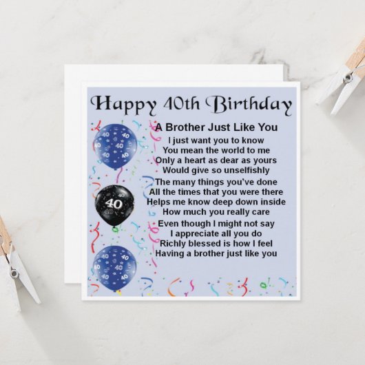 40th Birthday Card - Brother カード (正面/裏面インサイチュ)