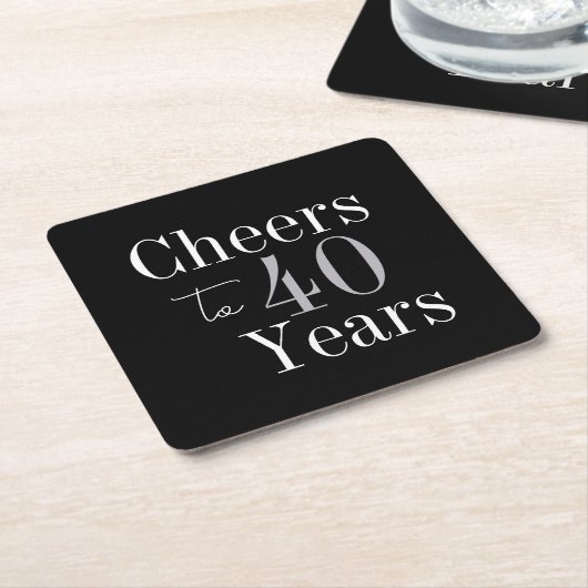 40th Birthday Cheers 40 Years Black Silver Party スクエアペーパーコースター (アングル)