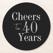 40th Birthday Cheers 40 Years Black Silver Party ラウンドペーパーコースター (正面)