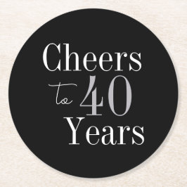 40th Birthday Cheers 40 Years Black Silver Party ラウンドペーパーコースター