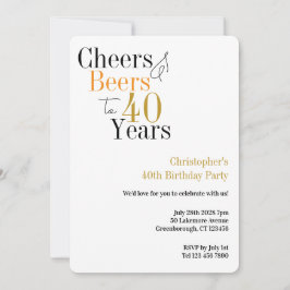 40th Birthday Cheers and Beers Minimal Party 招待状