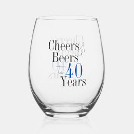 40th Birthday Cheers and Beers Simple Party ステムなしワイングラス