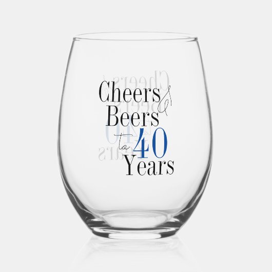 40th Birthday Cheers and Beers Simple Party ステムなしワイングラス (正面)