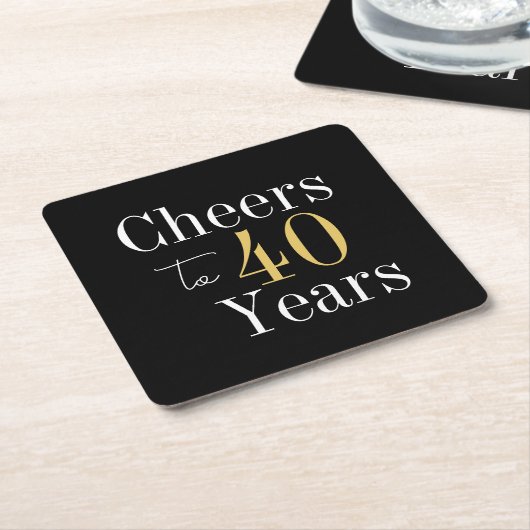 40th Birthday Cheers to 40 Years Black Gold Party スクエアペーパーコースター (アングル)