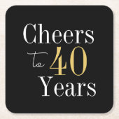 40th Birthday Cheers to 40 Years Black Gold Party スクエアペーパーコースター (正面)