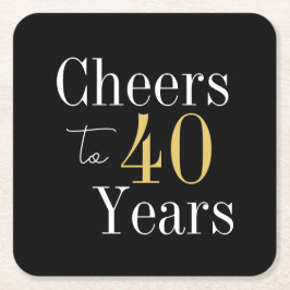 40th Birthday Cheers to 40 Years Black Gold Party スクエアペーパーコースター