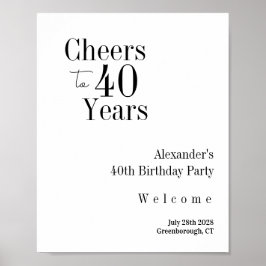40th Birthday Cheers to 40 Years Black White Party ポスター
