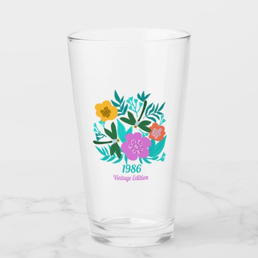 40th birthday colorful modern floral elegant  タンブラーグラス (正面)