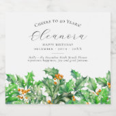 40th Birthday December Birth Flower Holly スパークリングワインラベル (シングルラベル)