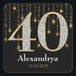 40th Birthday Diamonds金ゴールドメッセージカードシール スクエアシール<br><div class="desc">40th誕生日メッセージカードのシール，ダイヤモンドと金ゴールドの番号と輝く光のストランドでパーソナライズされた，以下の名前と日付。</div>