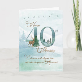 40th Birthday Evergreen Pines and Deer Nature カード