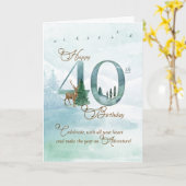 40th Birthday Evergreen Pines and Deer Nature カード (黄色い花)