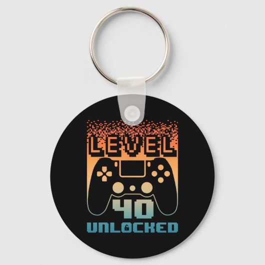40th Birthday For Men Level 40 Unlocked Gamer 40 Y キーホルダー (正面)