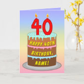 40th Birthday — Fun Cake & Candles, w/ Custom Name カード (黄色い花)