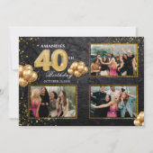 40th Birthday Gold Silver Black Balloons 招待状 (正面)