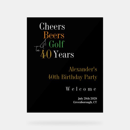 40th Birthday Golf応援ビアーズパーティーへようこそ アクリルサイン (正面)