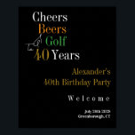 40th Birthday Golf応援ビアーズパーティーへようこそ ポスター<br><div class="desc">ゴルフクール応援とビールテーマと40シンプル歳のバースデーウェルカムポスターサインデザイン。それは、オレンジモダンと緑のポップとクラシックブラックと金ゴールドタイポグラフィでミニマル、デザイン。おもしろい、ゴルフクールやビールをテーマにした40歳の誕生日パーティーに最適で、ゲストを歓迎するのに最適。40年に「応援、ビール、ゴルフ」というメッセージがあり、あなたの名前とパーティー情報、パーティー情報を追加する宇宙がある。このデザインは完全にカスタマイズ可能で、単にパーソナライズこのボタンを使用して名前、年齢、およびお祝い詳細を追加する。色またはフォントを変更するには、デザイン編集ツールをチェックアウトする。パーソナもしリ救済ゼーション、マッチング製品、またはzazzleチャットや電子メールを介したカスタムデザインの私のための必要がある： ursuladawnmoon@gmail.com</div>