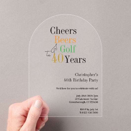 40th Birthday Golf Cheers Beers Party アクリル招待状 (インサイチュ (ポータブル))