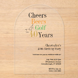 40th Birthday Golf Cheers Beers Party アクリル招待状