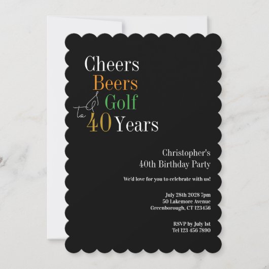 40th Birthday Golf Cheers Beers Party 招待状 (正面)
