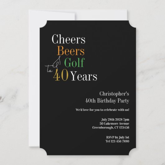 40th Birthday Golf Cheers Beers Party 招待状 (正面)