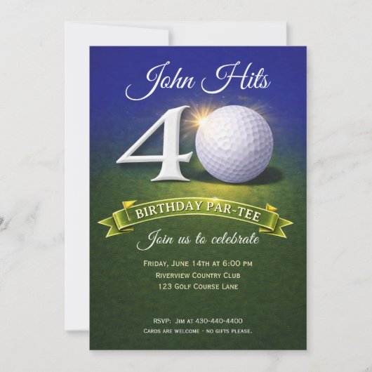 40th Birthday Golf Theme  招待状 (正面)