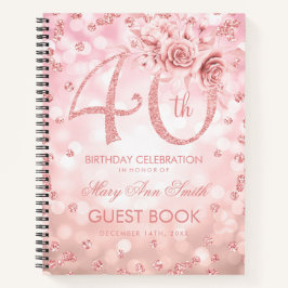40th Birthday Guestbookバラ金ゴールドグラムライト ノートブック